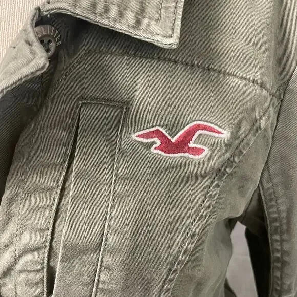 Y2K Hollister Olive Green Field Jacket Womens Medium Logo Utility Vintage - Picture 2 of 6